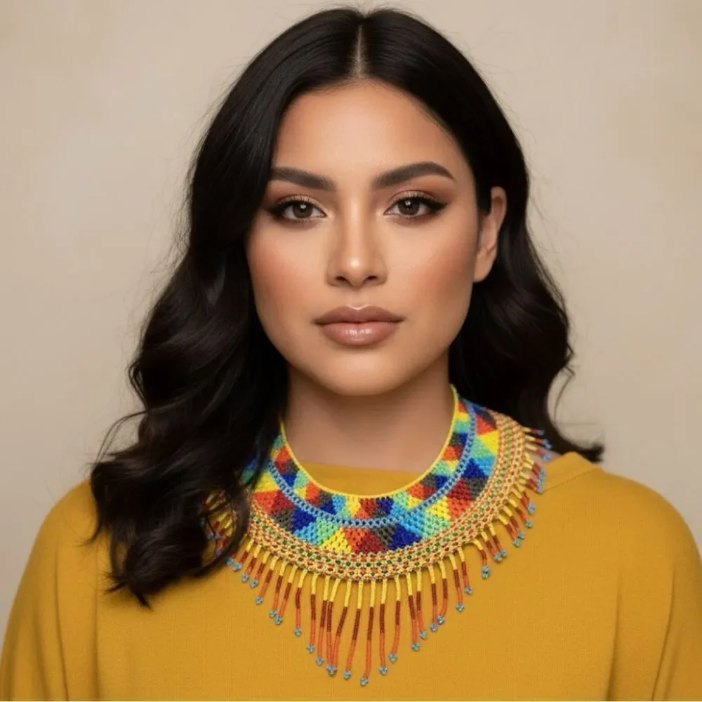 New Beautiful Handmade Colorful Beaded Mexican Collar Necklace - Picture 6 of 7